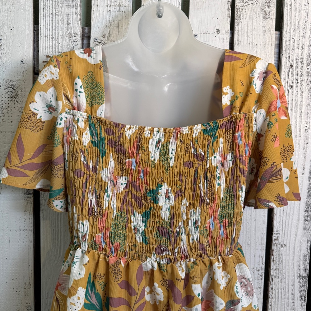 Fall Floral Dress Size Medium‎ Boho Cottagecore Above Knee Ruched Bodice Wedding - Picture 8 of 10